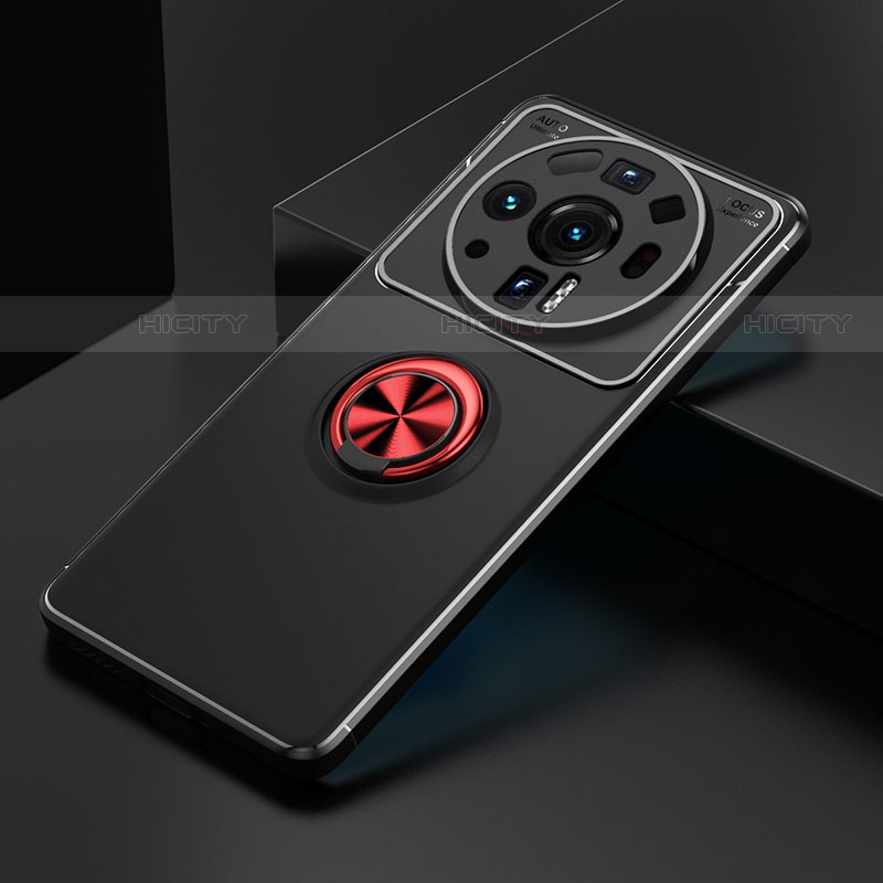 Silikon Hülle Handyhülle Ultra Dünn Schutzhülle Tasche Flexible mit Magnetisch Fingerring Ständer A02 für Xiaomi Mi 12 Ultra 5G Rot und Schwarz