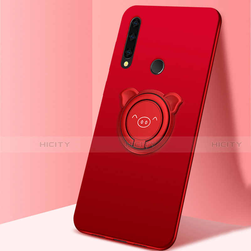 Silikon Hülle Handyhülle Ultra Dünn Schutzhülle Tasche Flexible mit Magnetisch Fingerring Ständer A03 für Huawei Enjoy 10 Plus Rot