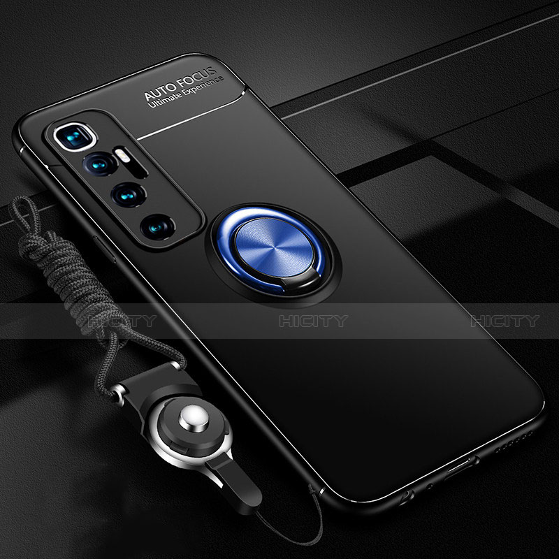 Silikon Hülle Handyhülle Ultra Dünn Schutzhülle Tasche Flexible mit Magnetisch Fingerring Ständer A04 für Xiaomi Mi 10 Ultra Blau und Schwarz
