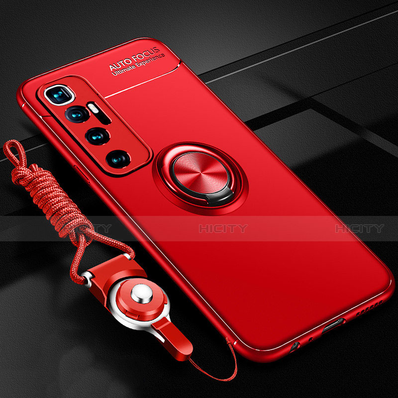 Silikon Hülle Handyhülle Ultra Dünn Schutzhülle Tasche Flexible mit Magnetisch Fingerring Ständer A04 für Xiaomi Mi 10 Ultra Rot Plus