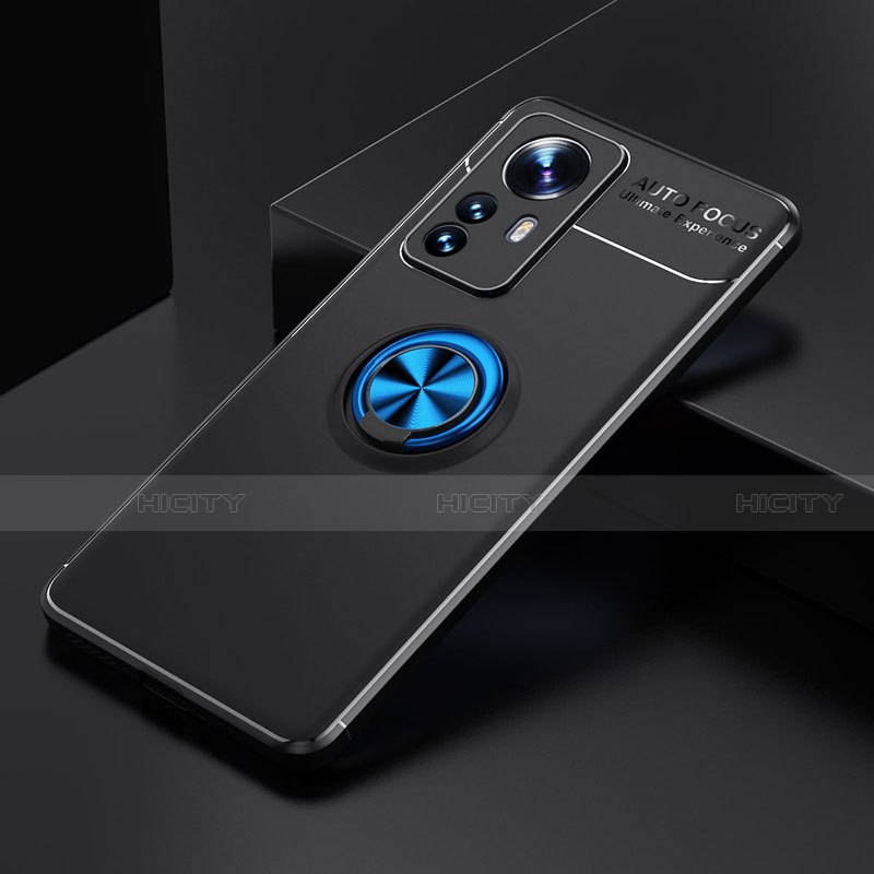 Silikon Hülle Handyhülle Ultra Dünn Schutzhülle Tasche Flexible mit Magnetisch Fingerring Ständer A04 für Xiaomi Mi 12 5G Blau und Schwarz