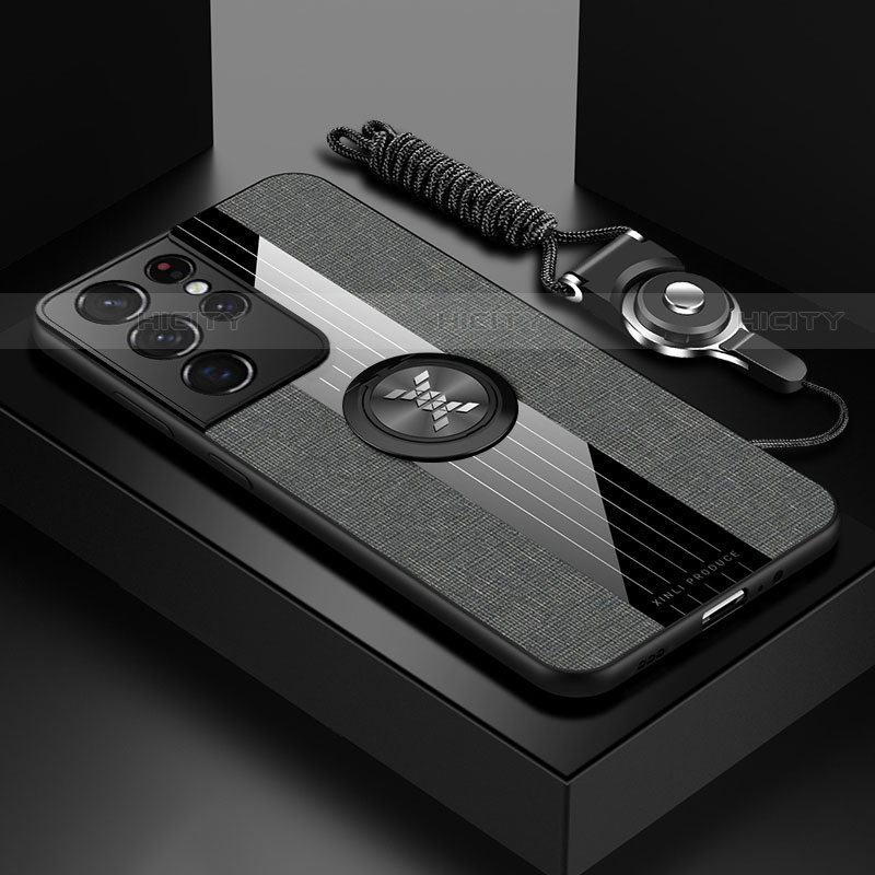 Silikon Hülle Handyhülle Ultra Dünn Schutzhülle Tasche Flexible mit Magnetisch Fingerring Ständer A06 für Samsung Galaxy S21 Ultra 5G Grau Plus