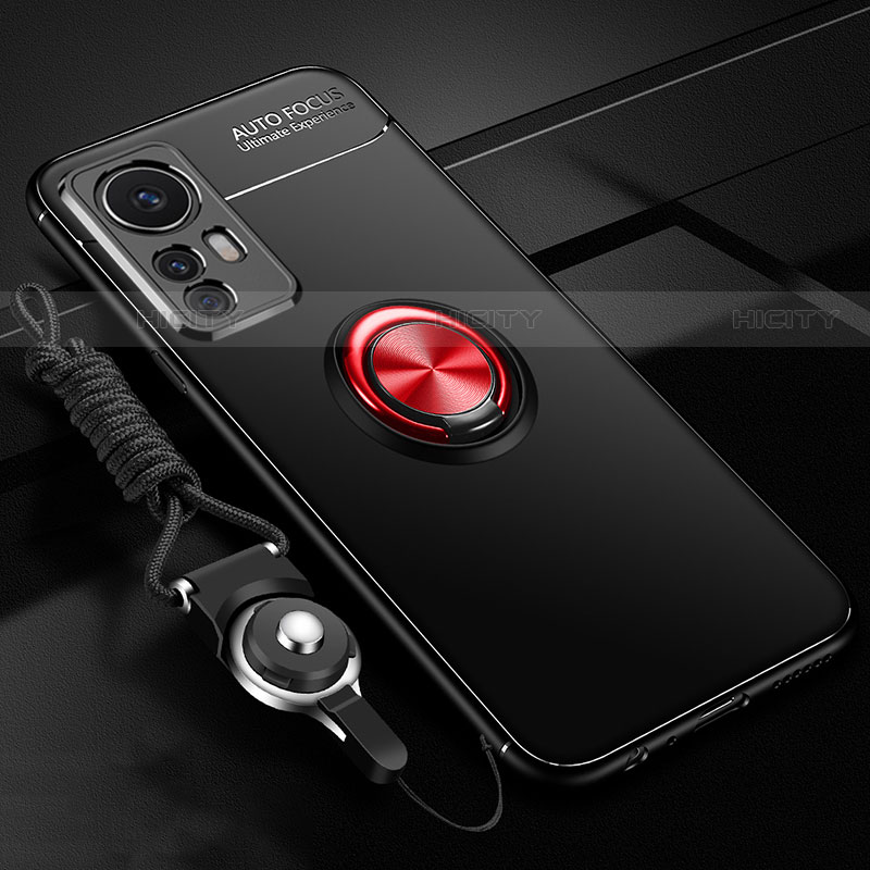 Silikon Hülle Handyhülle Ultra Dünn Schutzhülle Tasche Flexible mit Magnetisch Fingerring Ständer A06 für Xiaomi Mi 12X 5G Rot und Schwarz