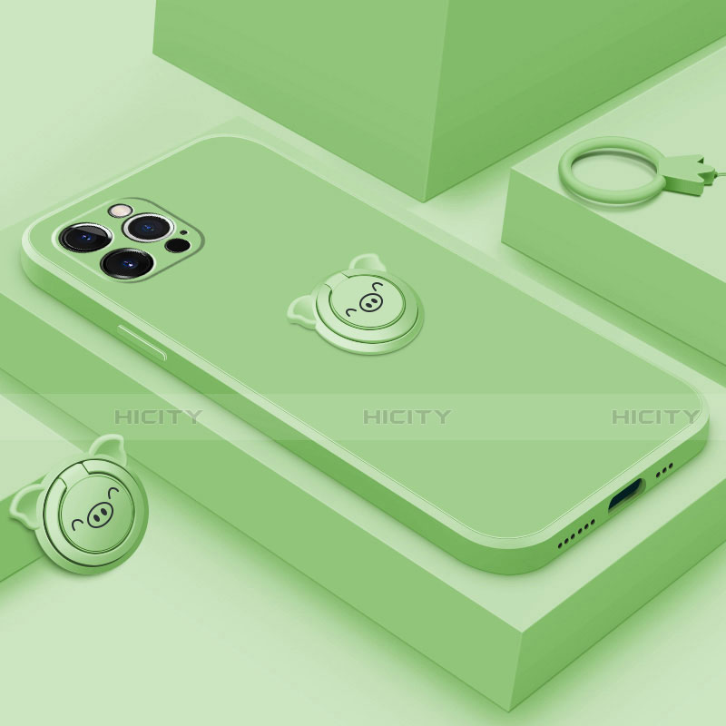 Silikon Hülle Handyhülle Ultra Dünn Schutzhülle Tasche Flexible mit Magnetisch Fingerring Ständer A07 für Apple iPhone 15 Pro Grün Plus