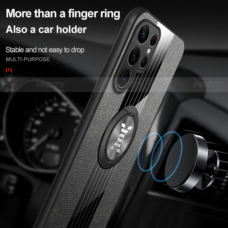 Silikon Hülle Handyhülle Ultra Dünn Schutzhülle Tasche Flexible mit Magnetisch Fingerring Ständer A07 für Samsung Galaxy S22 Ultra 5G