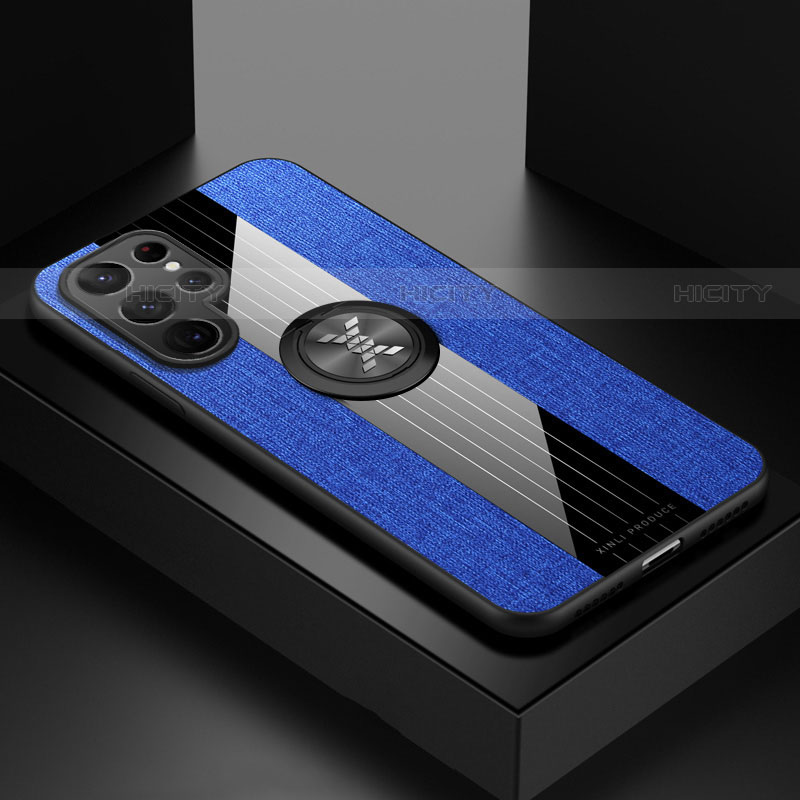 Silikon Hülle Handyhülle Ultra Dünn Schutzhülle Tasche Flexible mit Magnetisch Fingerring Ständer A07 für Samsung Galaxy S22 Ultra 5G Blau