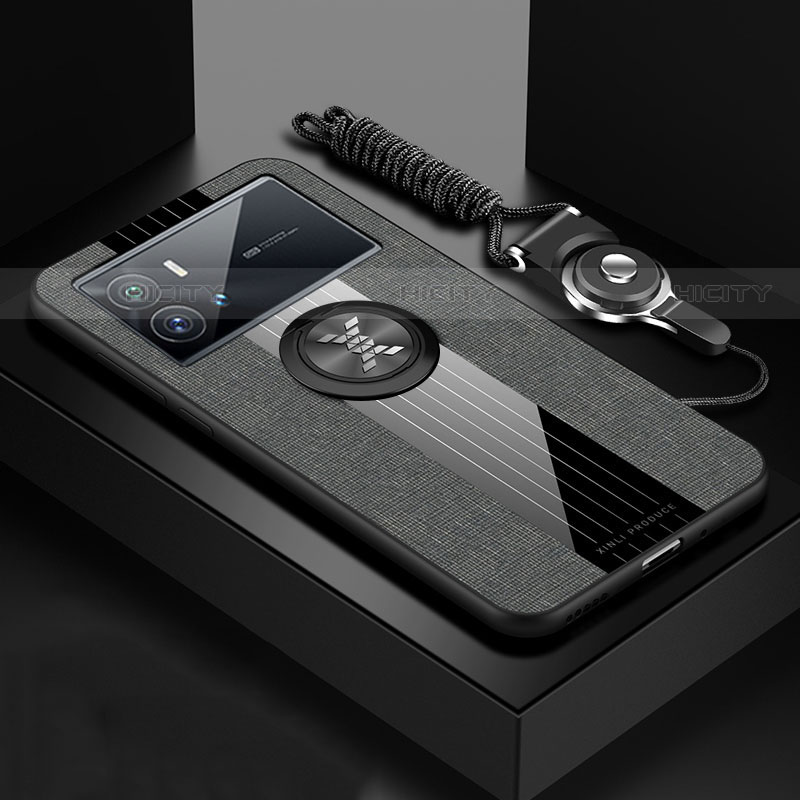 Silikon Hülle Handyhülle Ultra Dünn Schutzhülle Tasche Flexible mit Magnetisch Fingerring Ständer A07 für Vivo iQOO 9 5G Grau Plus