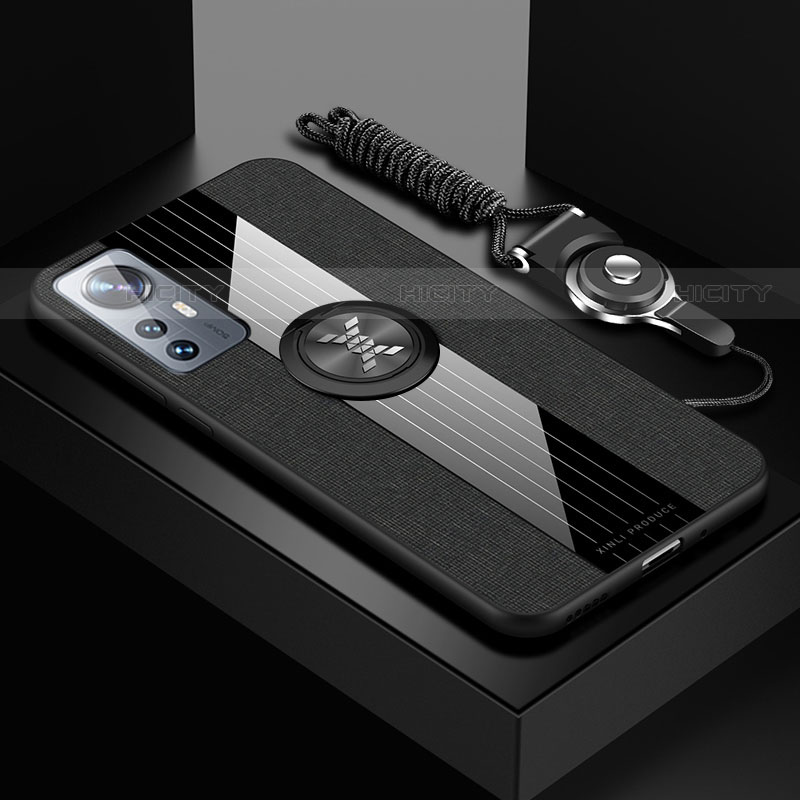 Silikon Hülle Handyhülle Ultra Dünn Schutzhülle Tasche Flexible mit Magnetisch Fingerring Ständer A08 für Xiaomi Mi 12S Pro 5G Schwarz