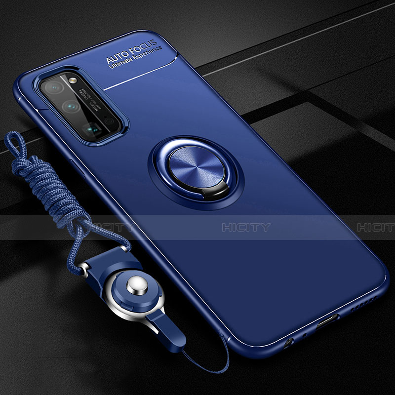 Silikon Hülle Handyhülle Ultra Dünn Schutzhülle Tasche Flexible mit Magnetisch Fingerring Ständer für Huawei Honor 30 Pro+ Plus Blau Plus