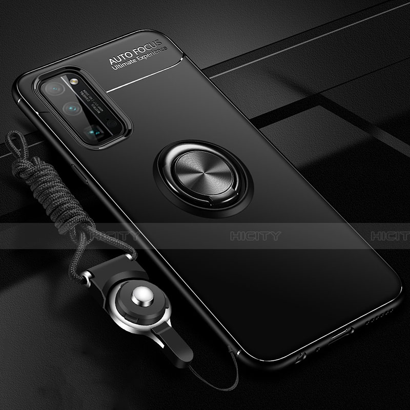 Silikon Hülle Handyhülle Ultra Dünn Schutzhülle Tasche Flexible mit Magnetisch Fingerring Ständer für Huawei Honor 30 Pro Schwarz
