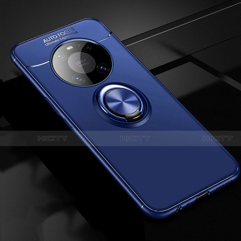 Silikon Hülle Handyhülle Ultra Dünn Schutzhülle Tasche Flexible mit Magnetisch Fingerring Ständer für Huawei Mate 40 Blau