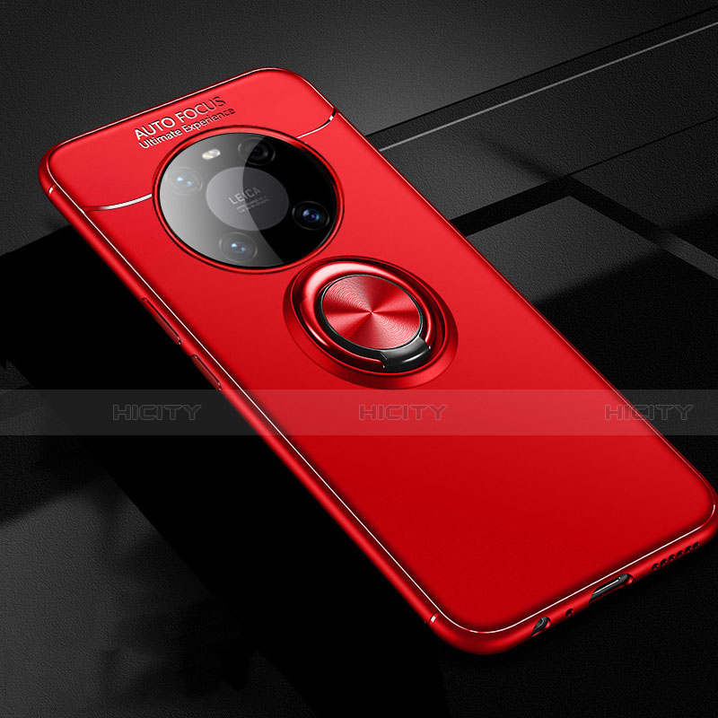 Silikon Hülle Handyhülle Ultra Dünn Schutzhülle Tasche Flexible mit Magnetisch Fingerring Ständer für Huawei Mate 40E 5G Rot
