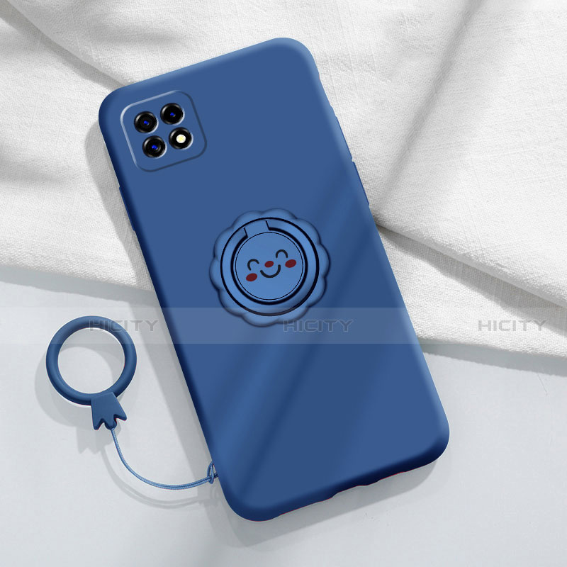Silikon Hülle Handyhülle Ultra Dünn Schutzhülle Tasche Flexible mit Magnetisch Fingerring Ständer für Oppo A72 5G Blau