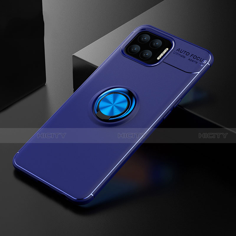Silikon Hülle Handyhülle Ultra Dünn Schutzhülle Tasche Flexible mit Magnetisch Fingerring Ständer für Oppo A73 (2020) Blau Plus
