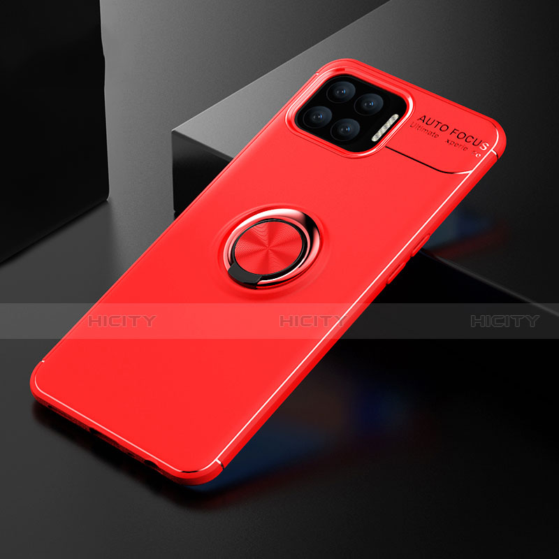 Silikon Hülle Handyhülle Ultra Dünn Schutzhülle Tasche Flexible mit Magnetisch Fingerring Ständer für Oppo F17 Rot