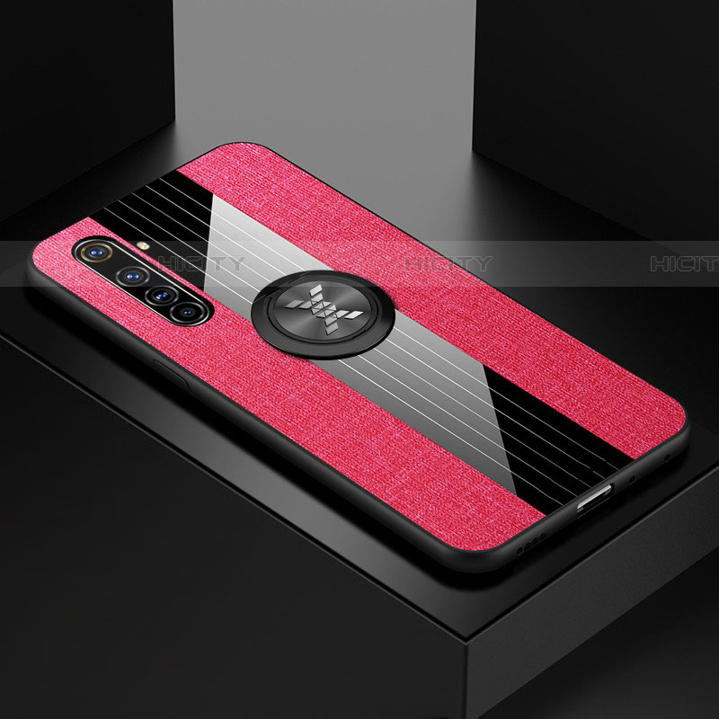 Silikon Hülle Handyhülle Ultra Dünn Schutzhülle Tasche Flexible mit Magnetisch Fingerring Ständer für Realme X50 Pro 5G Pink