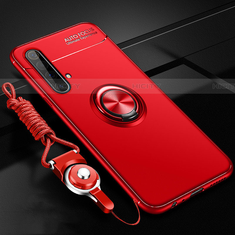 Silikon Hülle Handyhülle Ultra Dünn Schutzhülle Tasche Flexible mit Magnetisch Fingerring Ständer für Realme X50m 5G Rot