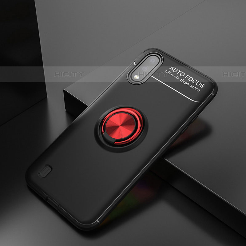 Silikon Hülle Handyhülle Ultra Dünn Schutzhülle Tasche Flexible mit Magnetisch Fingerring Ständer für Samsung Galaxy A01 SM-A015 Rot und Schwarz