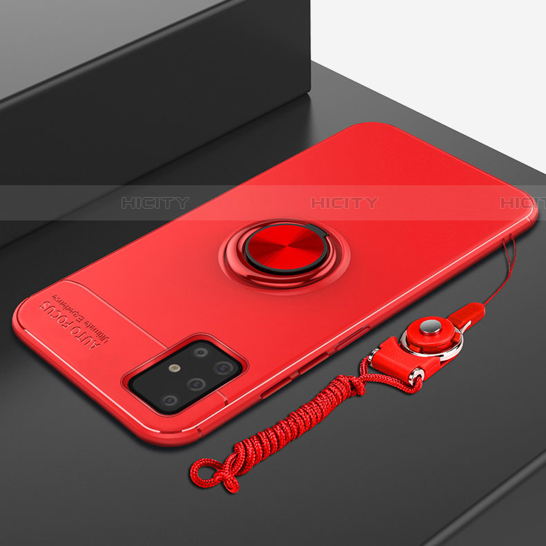 Silikon Hülle Handyhülle Ultra Dünn Schutzhülle Tasche Flexible mit Magnetisch Fingerring Ständer für Samsung Galaxy A51 5G Rot