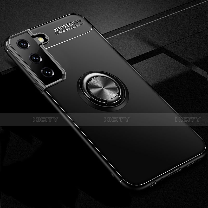 Silikon Hülle Handyhülle Ultra Dünn Schutzhülle Tasche Flexible mit Magnetisch Fingerring Ständer für Samsung Galaxy S21 5G Schwarz