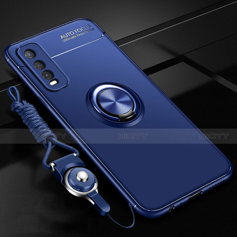 Silikon Hülle Handyhülle Ultra Dünn Schutzhülle Tasche Flexible mit Magnetisch Fingerring Ständer für Vivo Y20 Blau