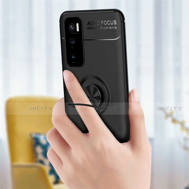 Silikon Hülle Handyhülle Ultra Dünn Schutzhülle Tasche Flexible mit Magnetisch Fingerring Ständer für Vivo Y70 (2020) groß