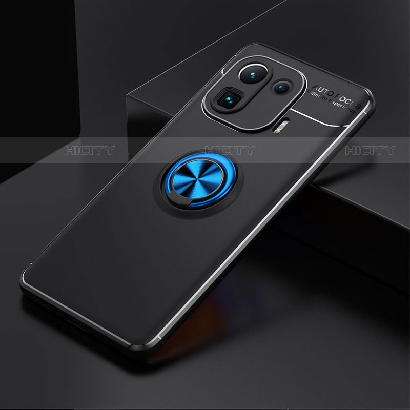 Silikon Hülle Handyhülle Ultra Dünn Schutzhülle Tasche Flexible mit Magnetisch Fingerring Ständer für Xiaomi Mi 11 Pro 5G Blau und Schwarz