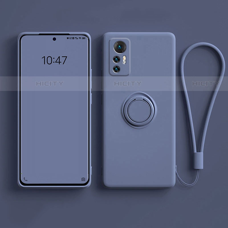 Silikon Hülle Handyhülle Ultra Dünn Schutzhülle Tasche Flexible mit Magnetisch Fingerring Ständer für Xiaomi Mi 12S Pro 5G Lavendel Grau