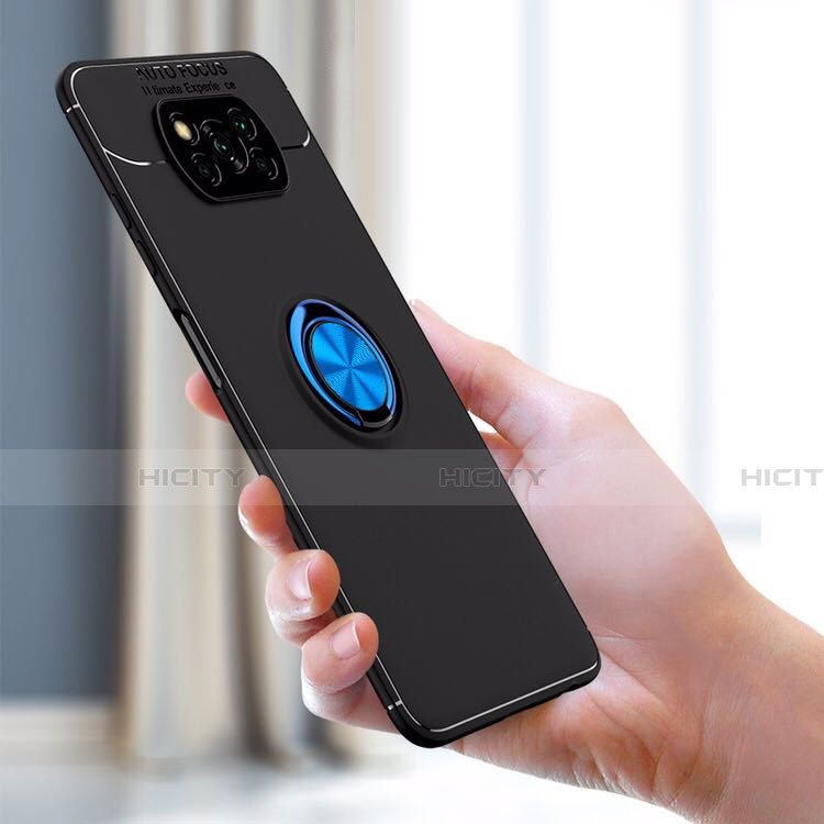 Silikon Hülle Handyhülle Ultra Dünn Schutzhülle Tasche Flexible mit Magnetisch Fingerring Ständer für Xiaomi Poco X3 NFC