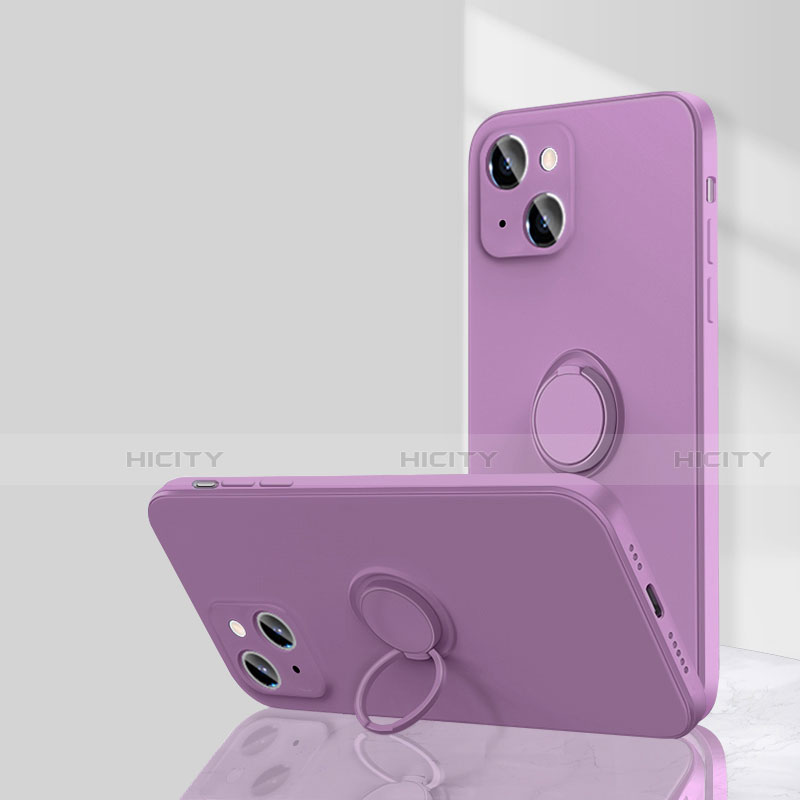 Silikon Hülle Handyhülle Ultra Dünn Schutzhülle Tasche Flexible mit Magnetisch Fingerring Ständer G01 für Apple iPhone 14 Plus Violett