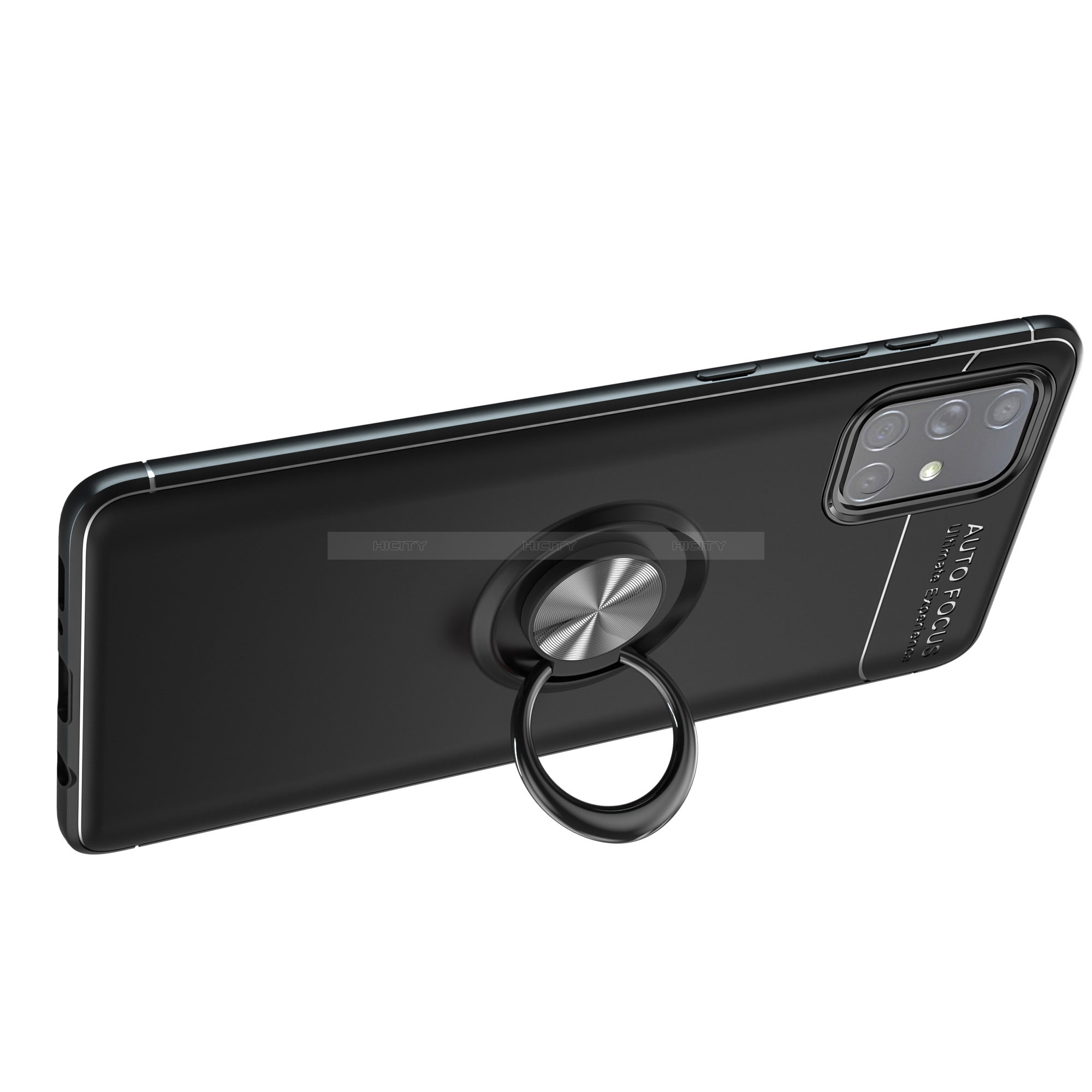 Silikon Hülle Handyhülle Ultra Dünn Schutzhülle Tasche Flexible mit Magnetisch Fingerring Ständer JM1 für Samsung Galaxy A71 5G Schwarz Plus