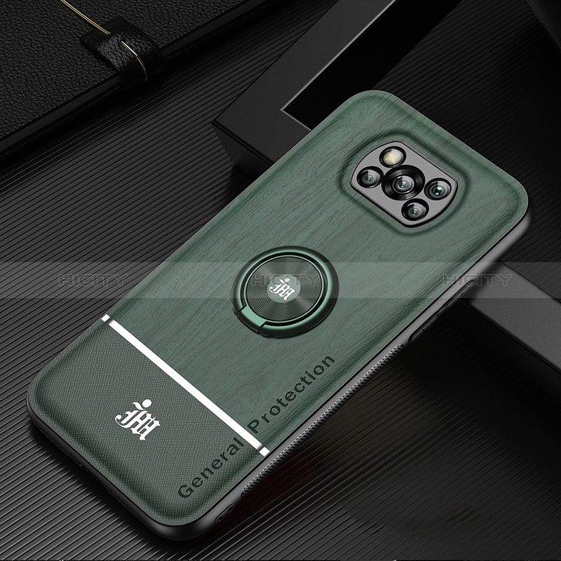 Silikon Hülle Handyhülle Ultra Dünn Schutzhülle Tasche Flexible mit Magnetisch Fingerring Ständer JM1 für Xiaomi Poco X3 Pro Grün Plus
