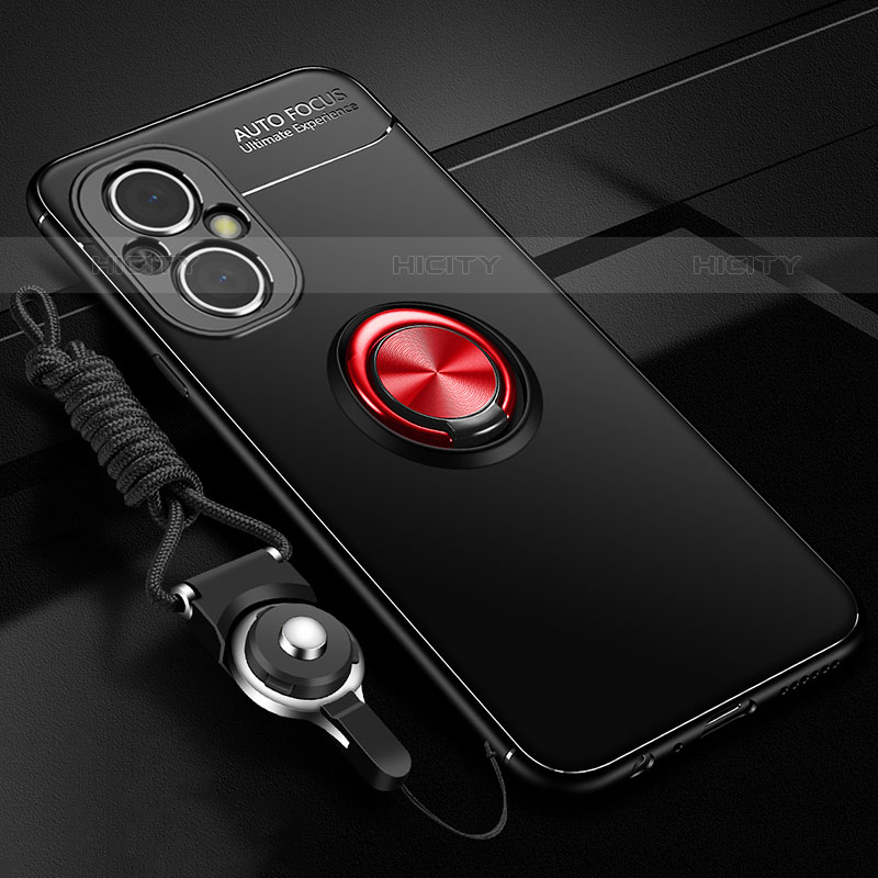Silikon Hülle Handyhülle Ultra Dünn Schutzhülle Tasche Flexible mit Magnetisch Fingerring Ständer JM3 für OnePlus Nord N20 5G Rot und Schwarz Plus