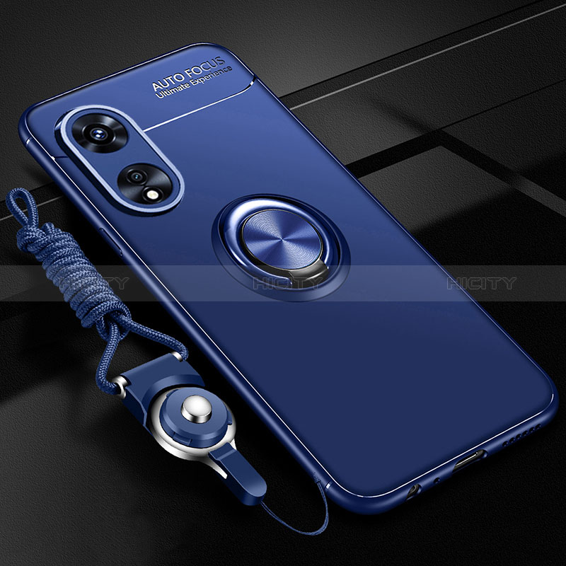 Silikon Hülle Handyhülle Ultra Dünn Schutzhülle Tasche Flexible mit Magnetisch Fingerring Ständer JM3 für Oppo A58 5G Blau