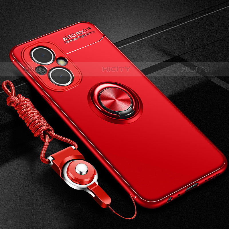 Silikon Hülle Handyhülle Ultra Dünn Schutzhülle Tasche Flexible mit Magnetisch Fingerring Ständer JM3 für Oppo Reno8 Z 5G Rot
