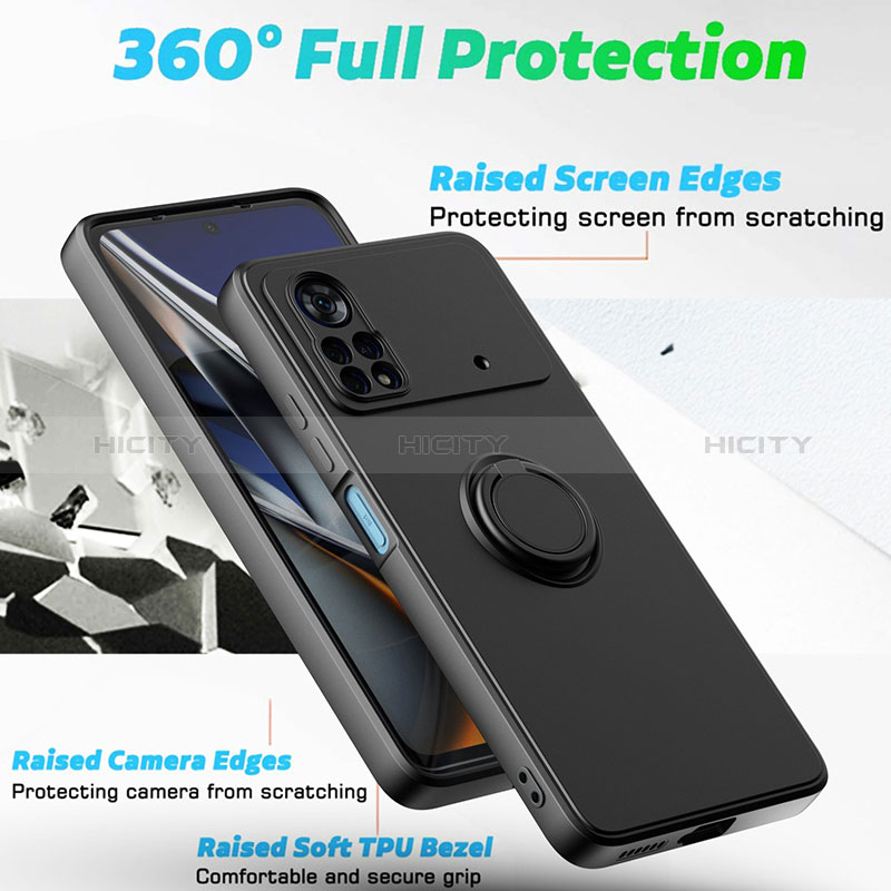 Silikon Hülle Handyhülle Ultra Dünn Schutzhülle Tasche Flexible mit Magnetisch Fingerring Ständer QW1 für Xiaomi Poco X4 Pro 5G groß