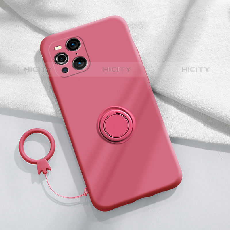 Silikon Hülle Handyhülle Ultra Dünn Schutzhülle Tasche Flexible mit Magnetisch Fingerring Ständer S04 für Oppo Find X3 Pro 5G Pink