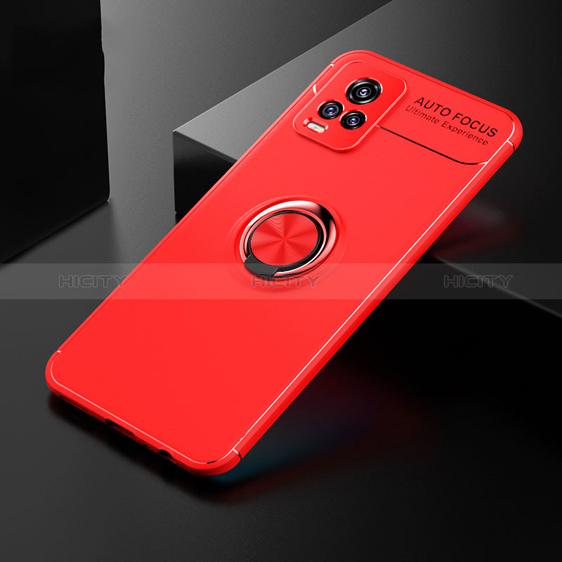 Silikon Hülle Handyhülle Ultra Dünn Schutzhülle Tasche Flexible mit Magnetisch Fingerring Ständer SD1 für Vivo V20 Rot Plus