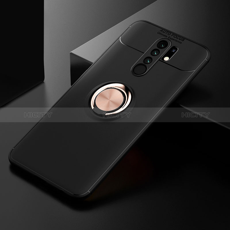 Silikon Hülle Handyhülle Ultra Dünn Schutzhülle Tasche Flexible mit Magnetisch Fingerring Ständer SD2 für Xiaomi Redmi 9 Gold und Schwarz Plus
