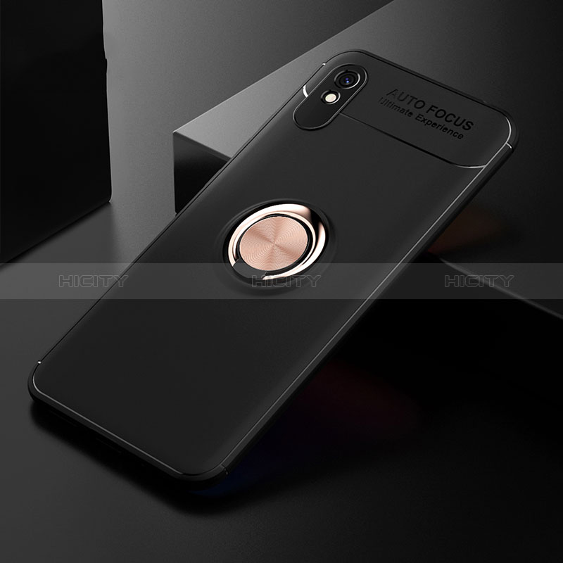 Silikon Hülle Handyhülle Ultra Dünn Schutzhülle Tasche Flexible mit Magnetisch Fingerring Ständer SD2 für Xiaomi Redmi 9A Gold und Schwarz