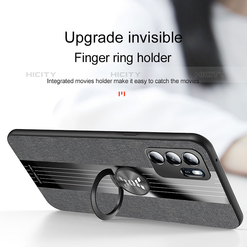 Silikon Hülle Handyhülle Ultra Dünn Schutzhülle Tasche Flexible mit Magnetisch Fingerring Ständer X01L für Oppo Reno6 Z 5G