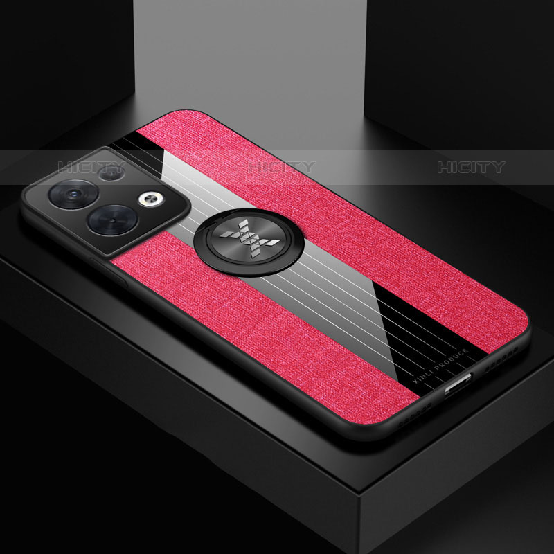 Silikon Hülle Handyhülle Ultra Dünn Schutzhülle Tasche Flexible mit Magnetisch Fingerring Ständer X01L für Oppo Reno8 Pro+ Plus 5G Rot