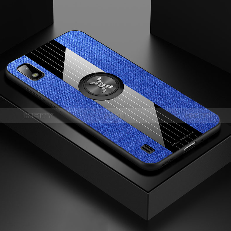 Silikon Hülle Handyhülle Ultra Dünn Schutzhülle Tasche Flexible mit Magnetisch Fingerring Ständer X01L für Samsung Galaxy A10 Blau Plus
