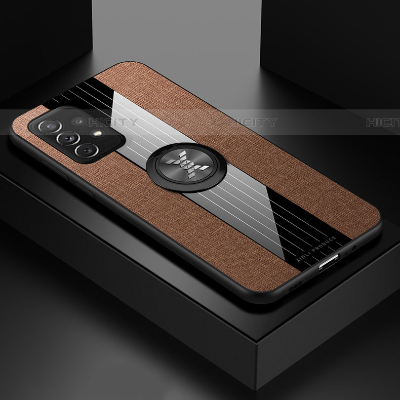 Silikon Hülle Handyhülle Ultra Dünn Schutzhülle Tasche Flexible mit Magnetisch Fingerring Ständer X01L für Samsung Galaxy A72 4G Braun Plus