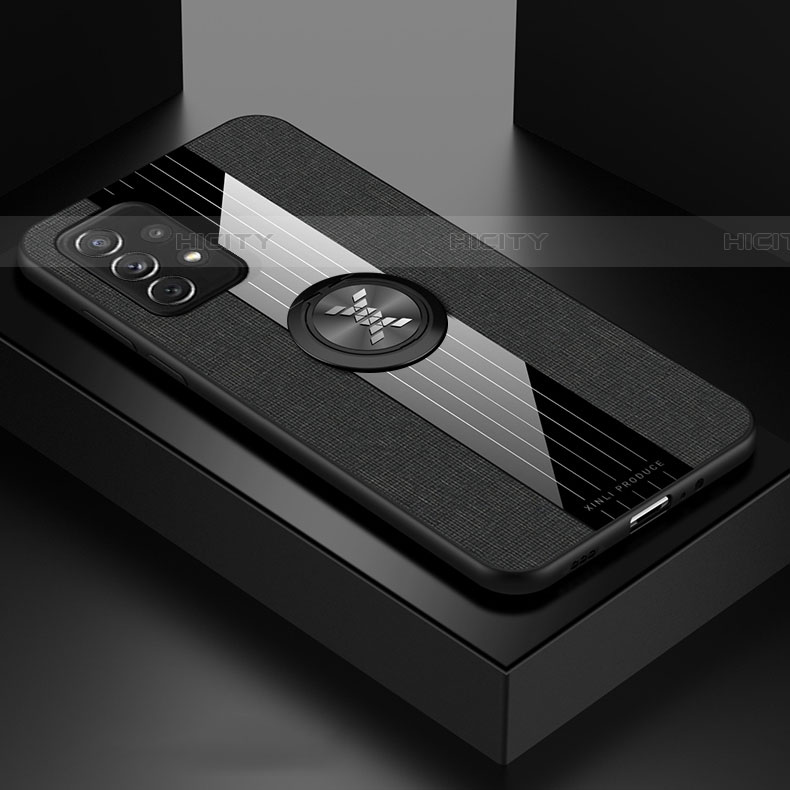 Silikon Hülle Handyhülle Ultra Dünn Schutzhülle Tasche Flexible mit Magnetisch Fingerring Ständer X01L für Samsung Galaxy A72 5G Schwarz Plus