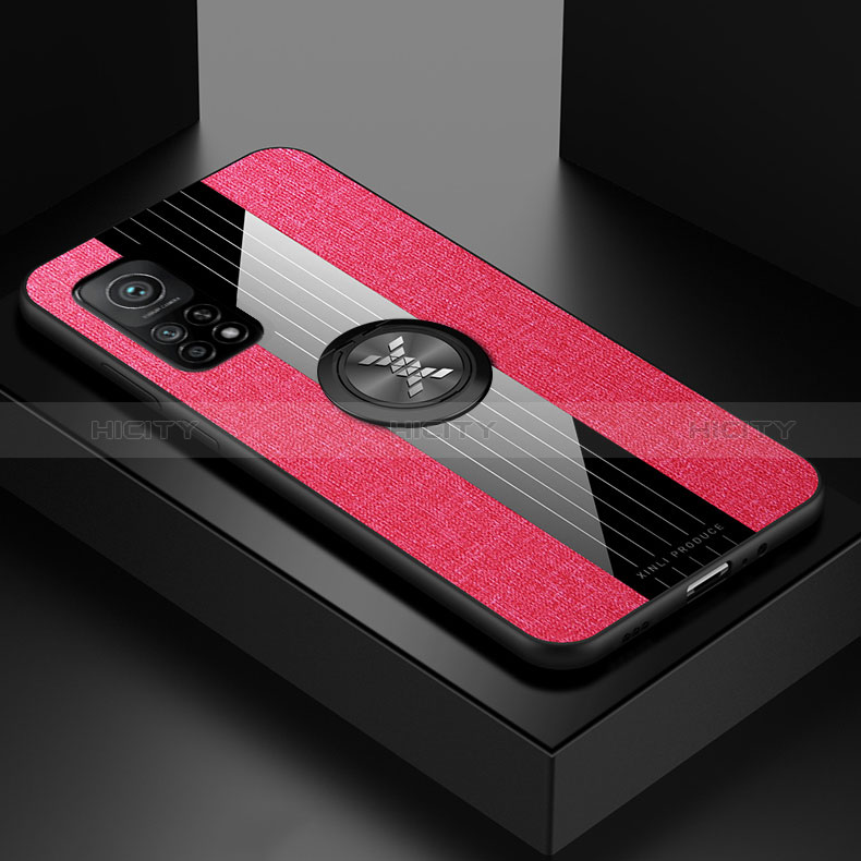 Silikon Hülle Handyhülle Ultra Dünn Schutzhülle Tasche Flexible mit Magnetisch Fingerring Ständer X01L für Xiaomi Mi 10T 5G Rot