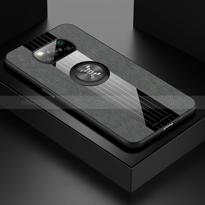 Silikon Hülle Handyhülle Ultra Dünn Schutzhülle Tasche Flexible mit Magnetisch Fingerring Ständer X01L für Xiaomi Poco X3 Pro Grau