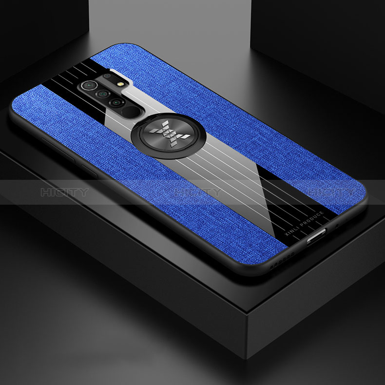Silikon Hülle Handyhülle Ultra Dünn Schutzhülle Tasche Flexible mit Magnetisch Fingerring Ständer X01L für Xiaomi Redmi 9 Blau Plus