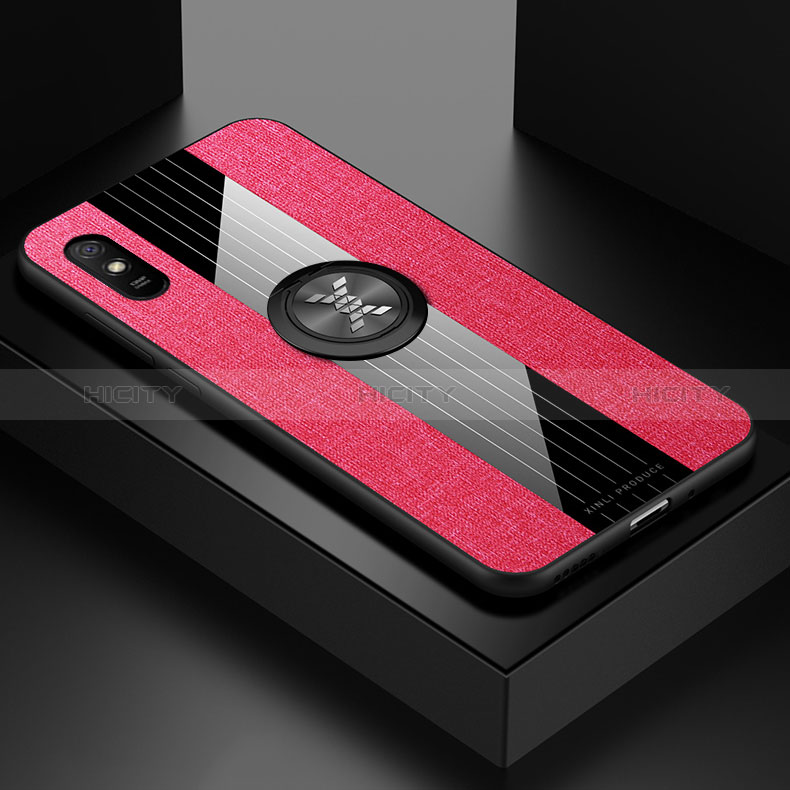 Silikon Hülle Handyhülle Ultra Dünn Schutzhülle Tasche Flexible mit Magnetisch Fingerring Ständer X01L für Xiaomi Redmi 9AT Rot