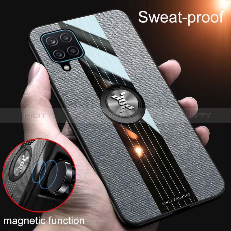 Silikon Hülle Handyhülle Ultra Dünn Schutzhülle Tasche Flexible mit Magnetisch Fingerring Ständer X02L für Samsung Galaxy A12 Nacho